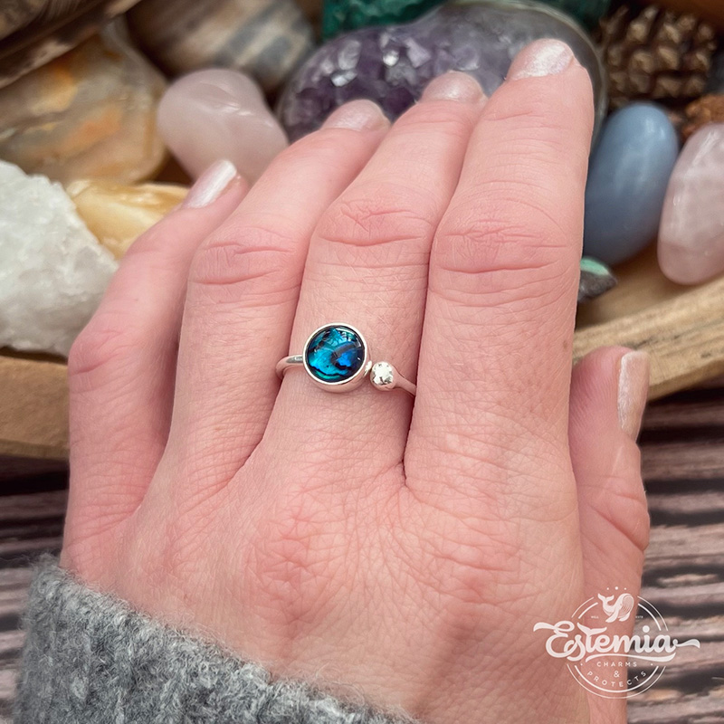 Stříbrný prsten s mušlí paua nastavitelný - Ag925